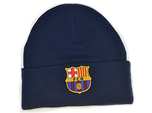 FCB FC Barcelona Knitted Beanie Hat Navy Bonnet, Bleu Marine
